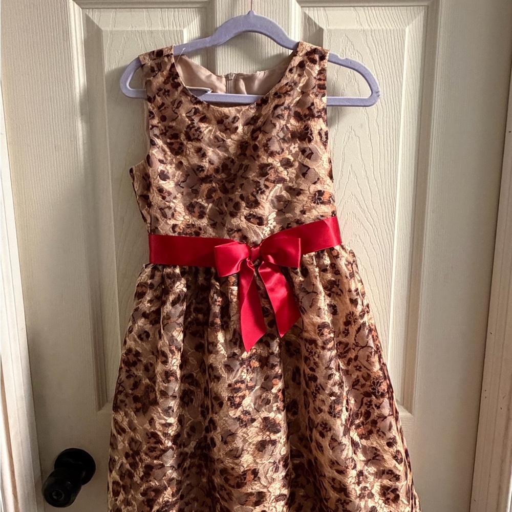 Bonnie Jean Floral Dress with Red Bow